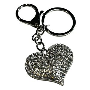 Sparkly Silver Rhinestone Heart Purse Charm Keychain